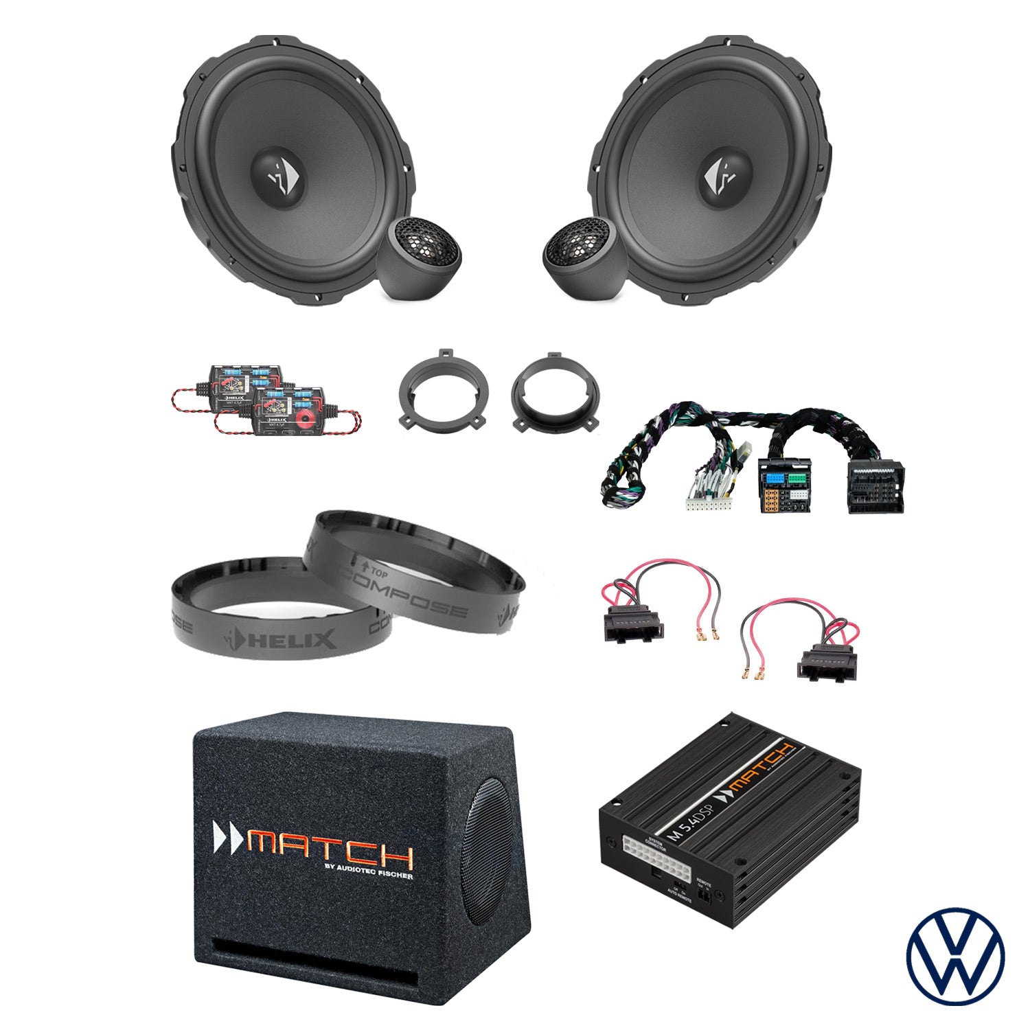 VW T-Cross C1 - Front Speaker & Subwoofer DSP Amplified Package | HELIX Ci3