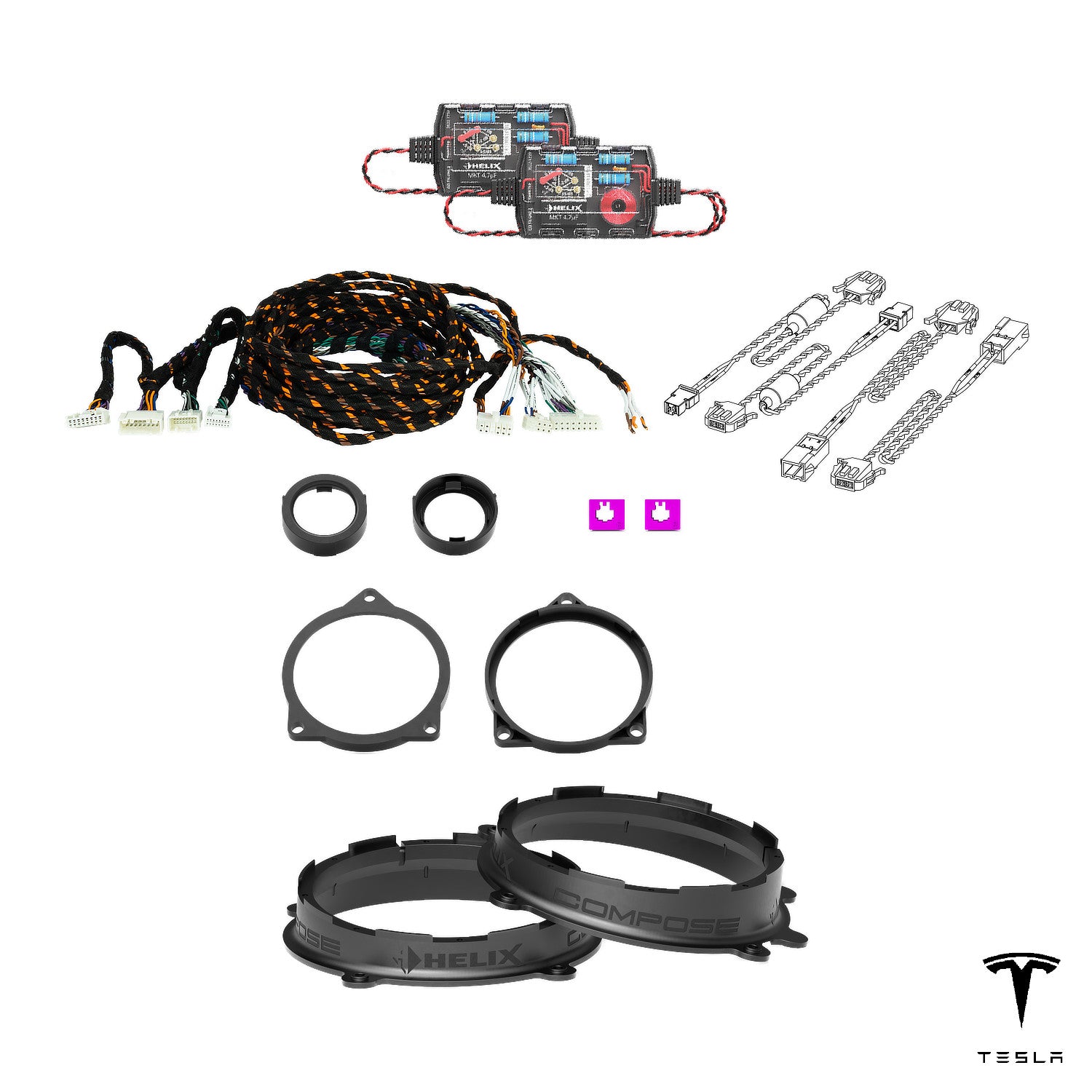 Tesla Model 3 SR/SR+ (AMD Ryzen) - Front Speaker & Subwoofer DSP Amplified Upgrade Package | HELIX Ci3