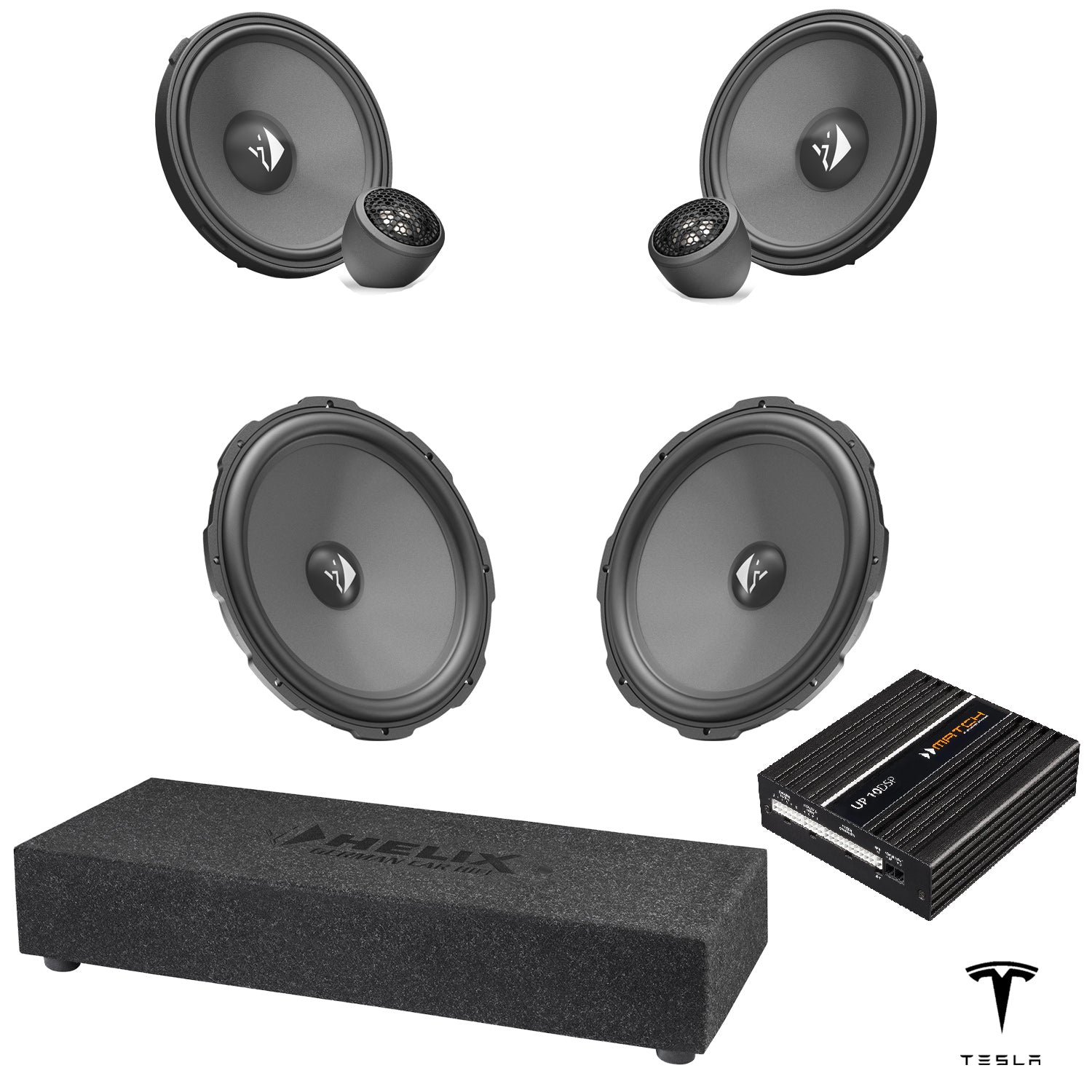 Tesla Model 3 SR/SR+ (AMD Ryzen) - Front Speaker & Subwoofer DSP Amplified Upgrade Package | HELIX Ci3