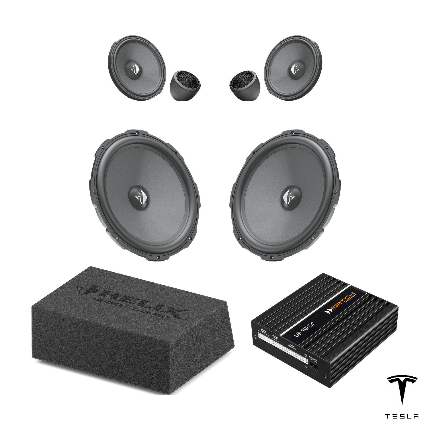 Tesla Model 3 SR/SR+ (AMD Ryzen) - Front Speaker & Subwoofer DSP Amplified Upgrade Package | HELIX Ci3