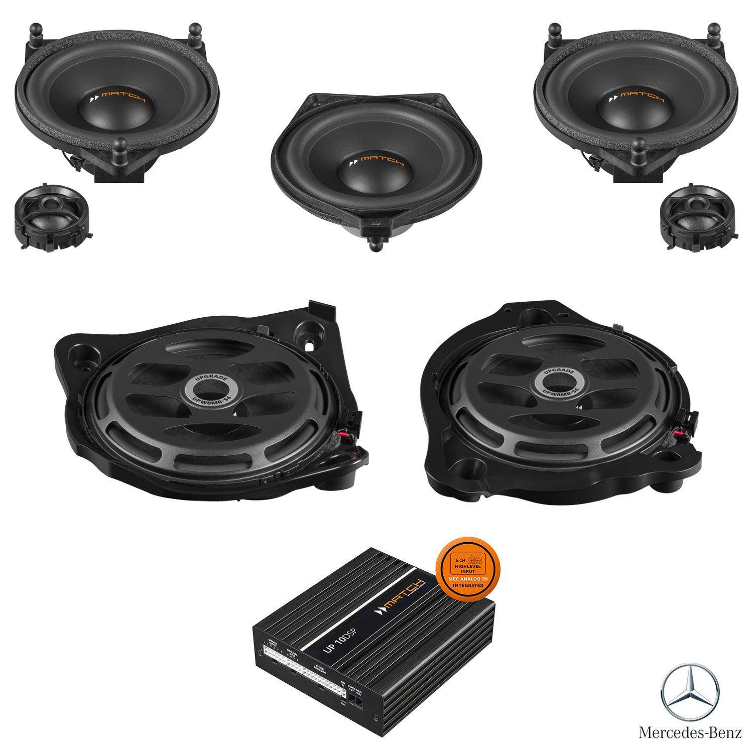 Mercedes E-Class W213 (Facelift with MBUX) Burmester - Front Speaker & Sub DSP Amplified Package | MATCH UP PnP