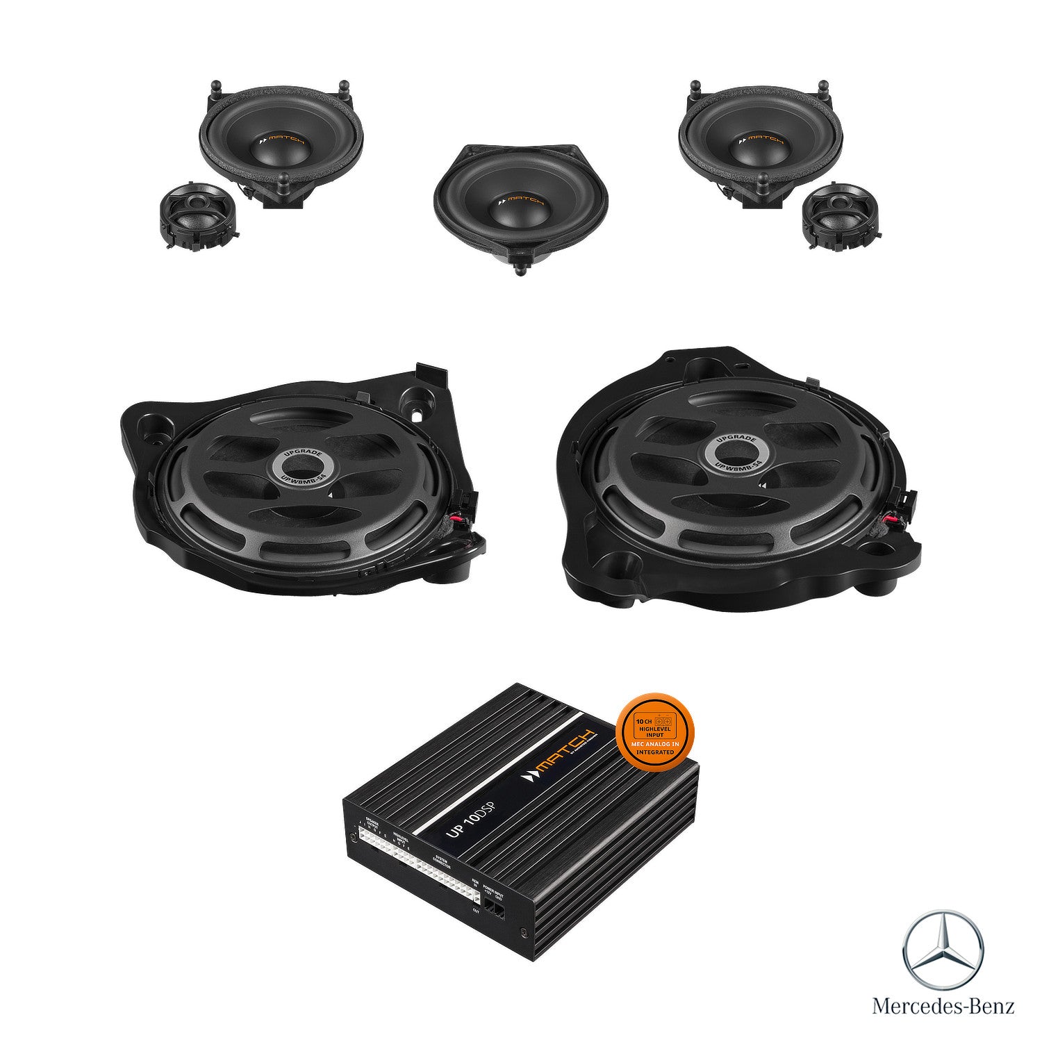 Mercedes E-Class W213 (Facelift with MBUX) Burmester - Front Speaker & Sub DSP Amplified Package | MATCH UP PnP