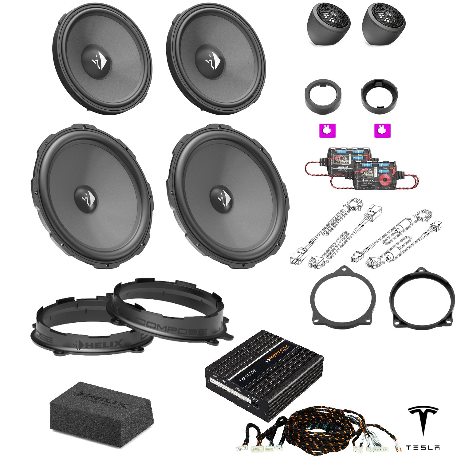 Tesla Model Y Legacy (AMD Ryzen) - Front Speaker & Subwoofer DSP Amplified Upgrade Package | HELIX Ci3