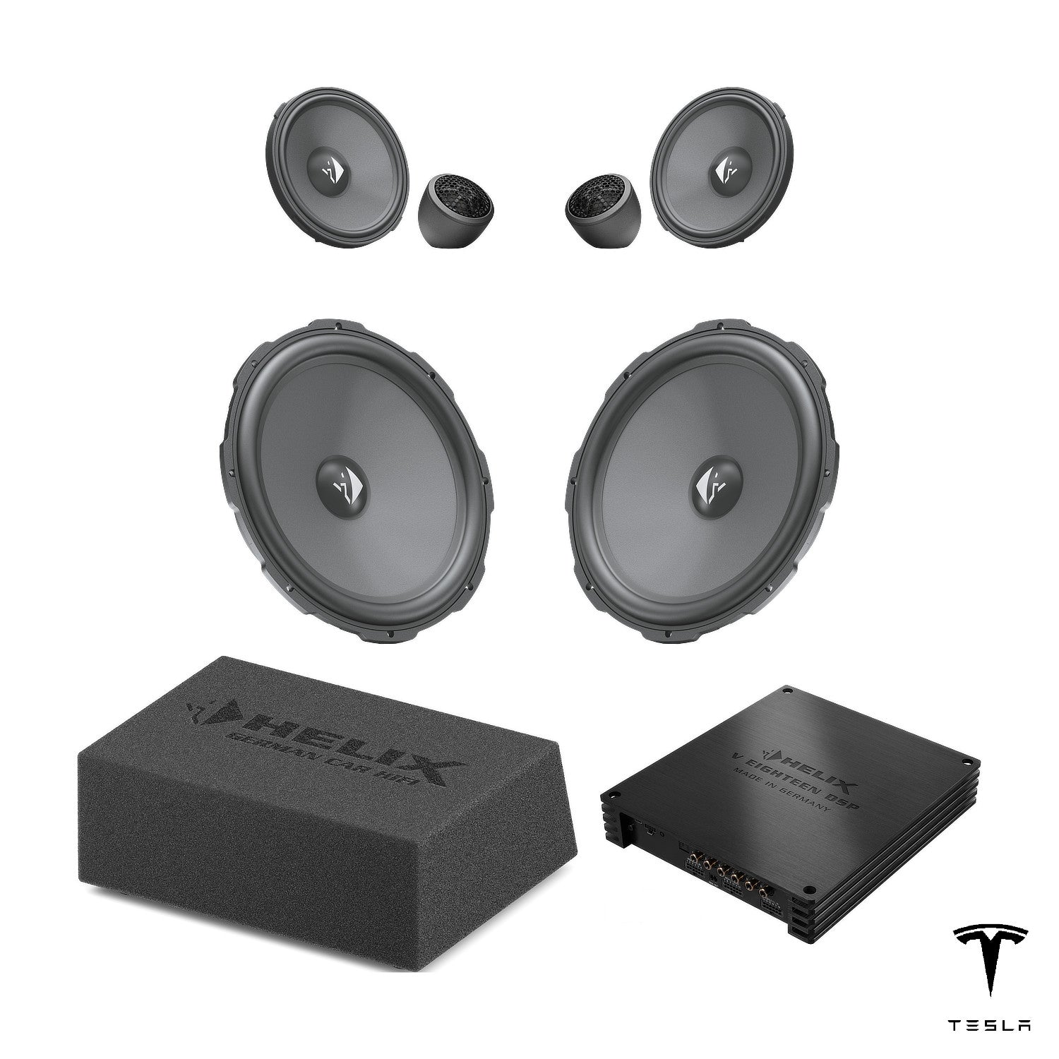 Tesla Model Y Juniper with Premium Audio (AMD Ryzen) - Front Speaker & Subwoofer DSP Amplified Upgrade Package | HELIX Ci3