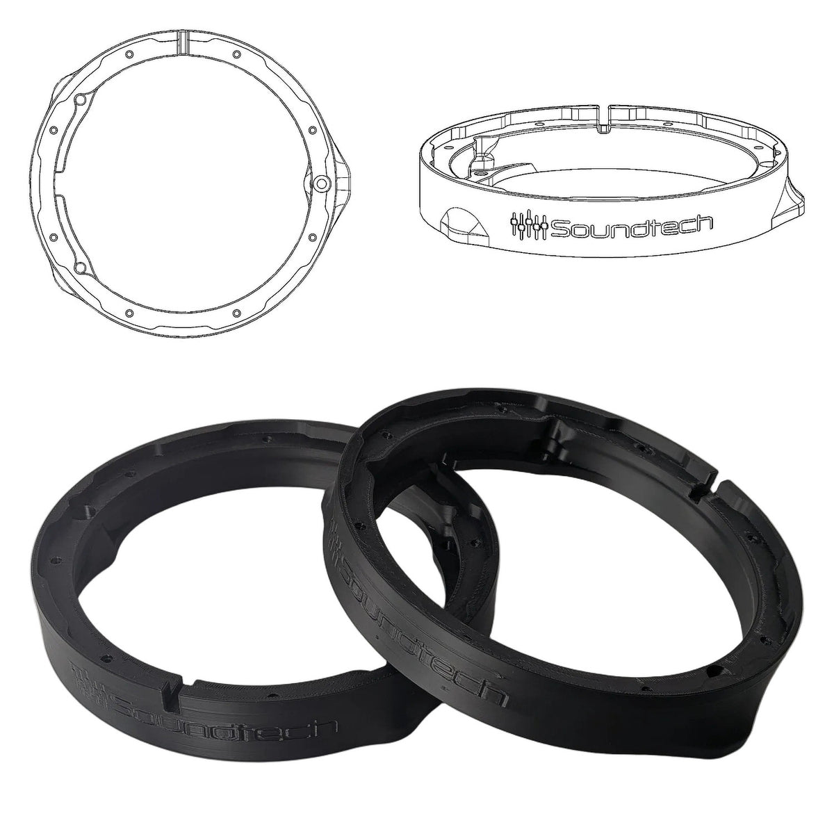 3D-ST FM 165 - 6.5" 3D Print FlexMount Speaker Adapter | Pair