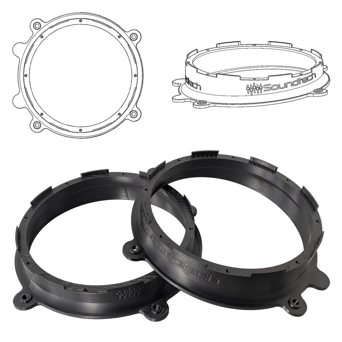 3D-ST FM 200 - 8" 3D Print FlexMount Speaker Adapter | Pair