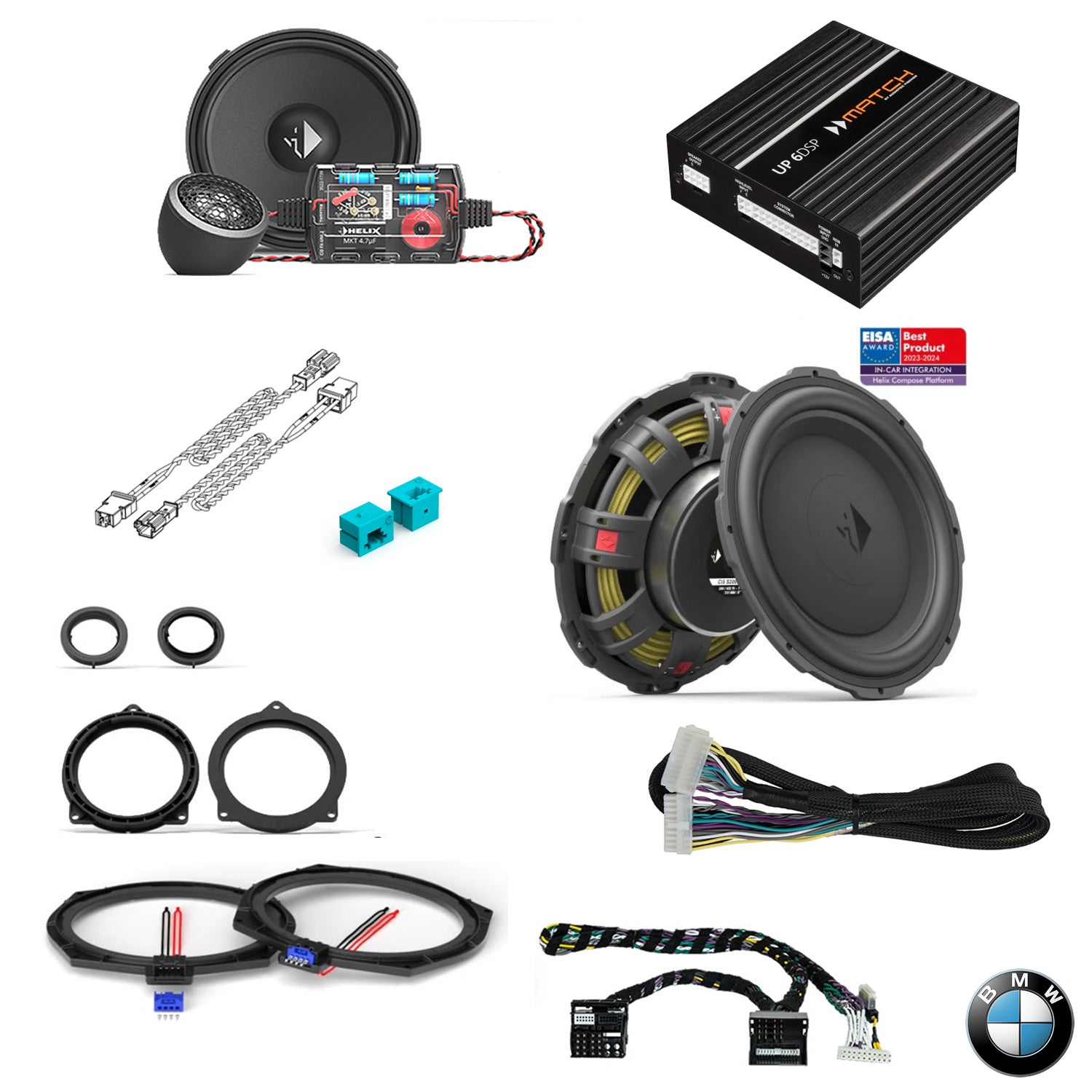 BMW Basic Sound F Gen - Front Speaker & Subwoofer DSP Amplified Package | HELIX Ci3 / Ci5 (tweeter pods required)