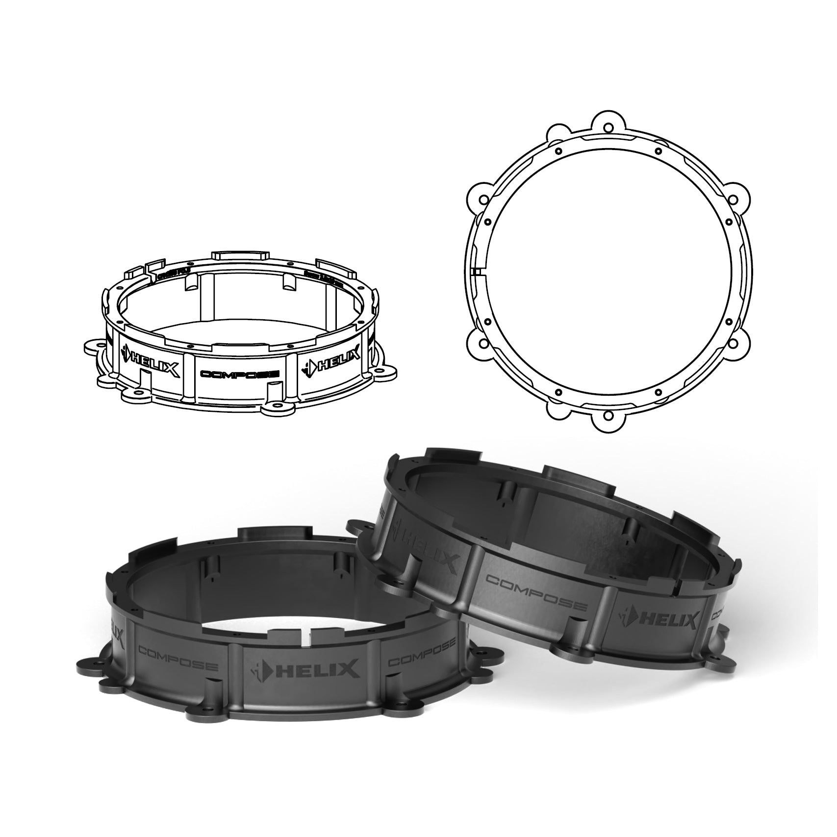 HELIX FlexMount CFMK200 - 8" 3D Printed Speaker Adapter | Pair
