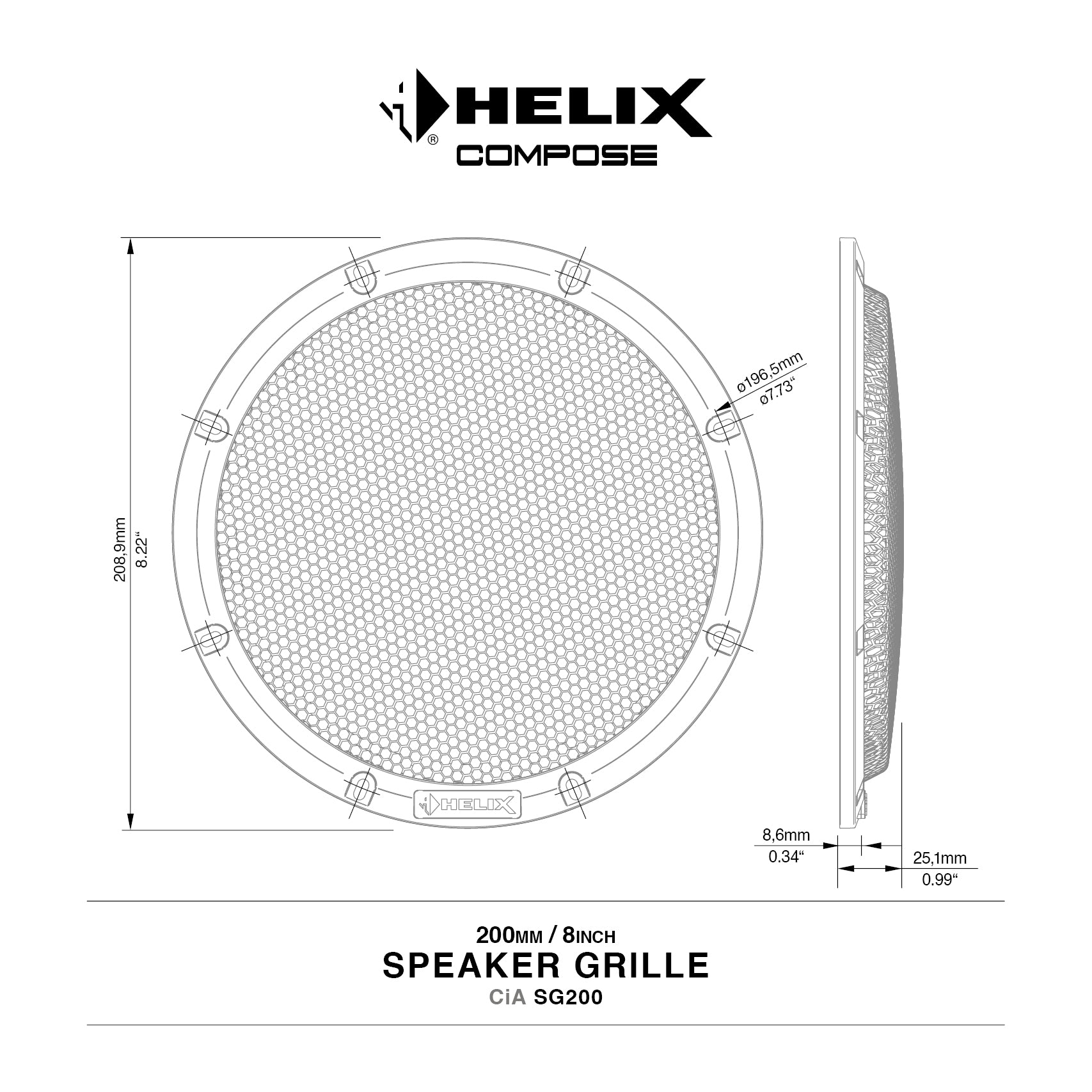 HELIX CiA SG200 Grille Set - 8" Grilles for Helix Compose Speakers