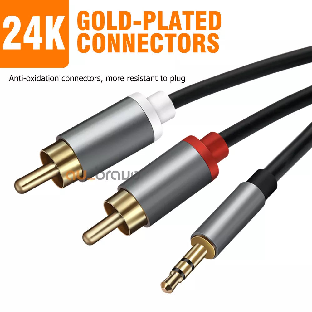 EBAY Premium Stereo Audio 3.5mm Aux Jack to 2 RCA M/M Y Gold Plated Cable 1M
