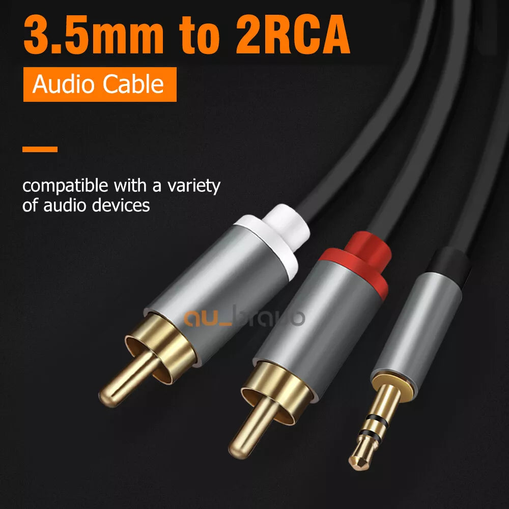 EBAY Premium Stereo Audio 3.5mm Aux Jack to 2 RCA M/M Y Gold Plated Cable 1M