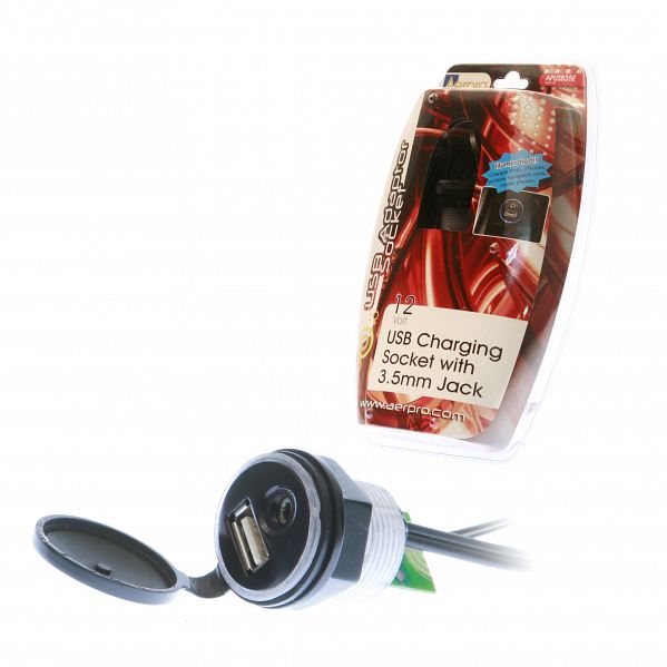 AERPRO APUSB35E - 12V Adaptor Socket With USB Charging & 3.5mm Input