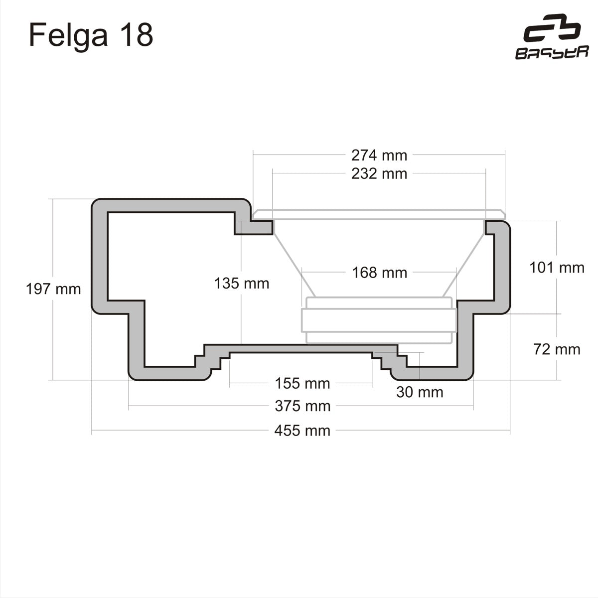 BASSER Spare Tyre 18" - 10" Fit-Box Boot Subwoofer Enclosure 15L