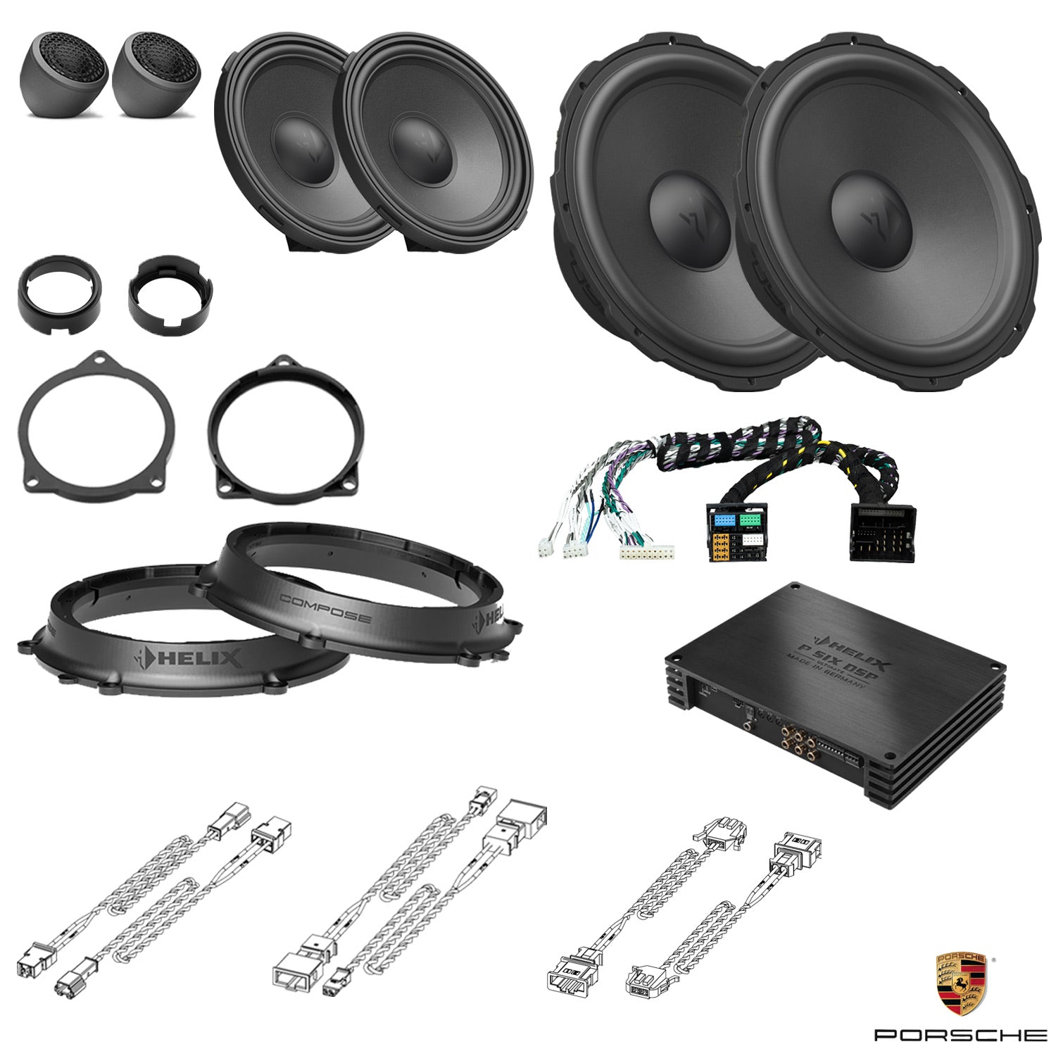 Porsche 911 (992) Basic Sound - 3-Way Front Speaker DSP Amplified Package | HELIX Ci7