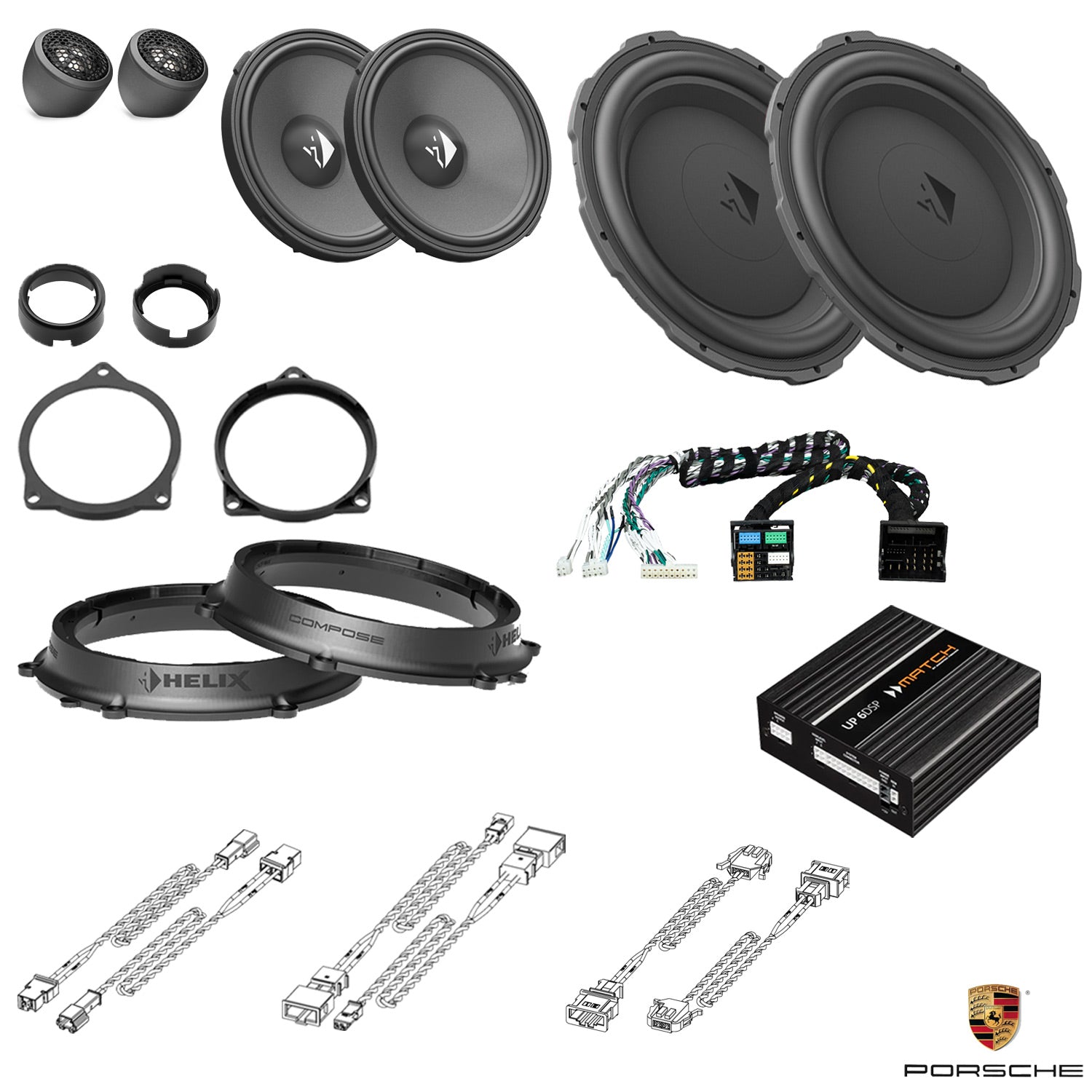 Porsche 911 (992) Basic Sound - 3-Way Front Speaker DSP Amplified Package (Extra Bass) | HELIX Ci3/Ci5