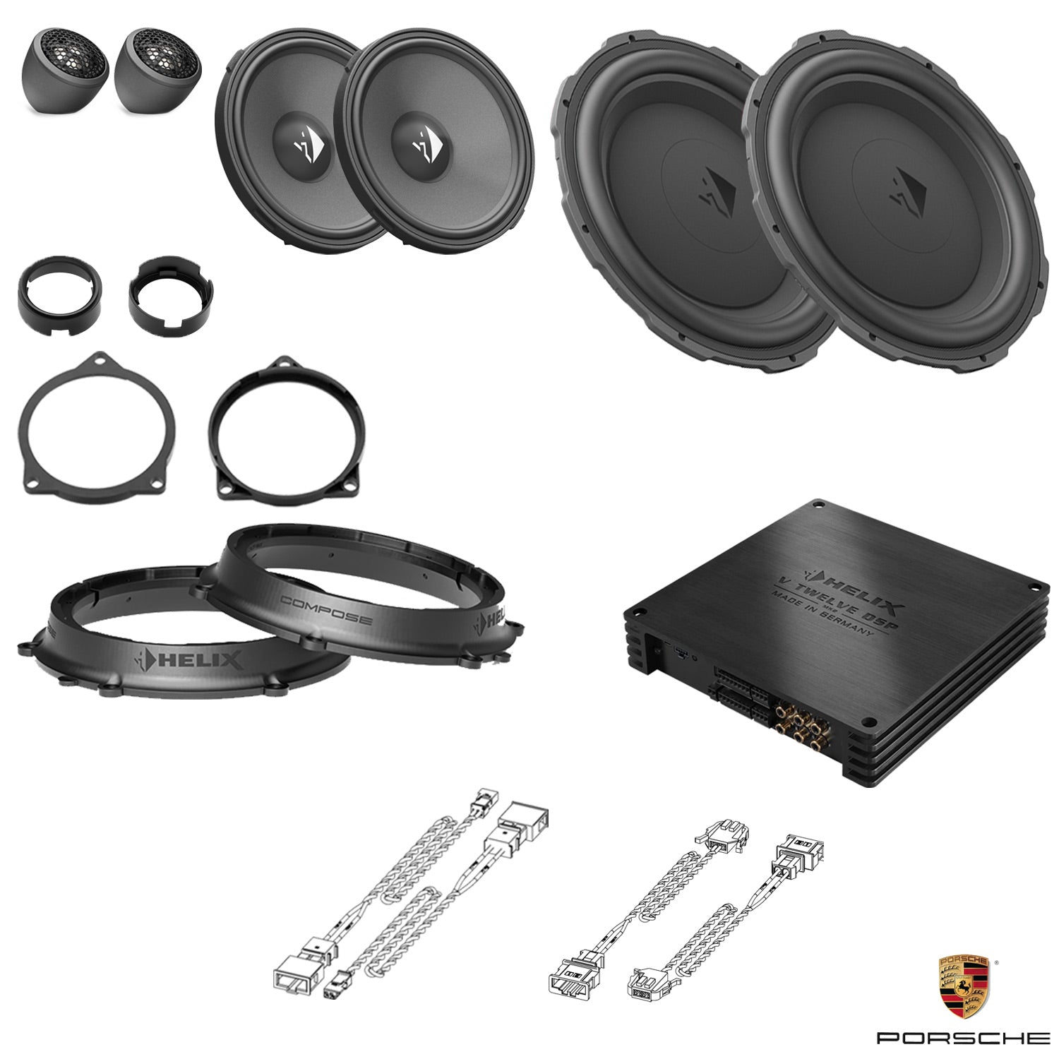 Porsche 911 (992) BOSE - 3-Way Front Speaker DSP Amplified Package (Extra Bass) | HELIX Ci3/Ci5