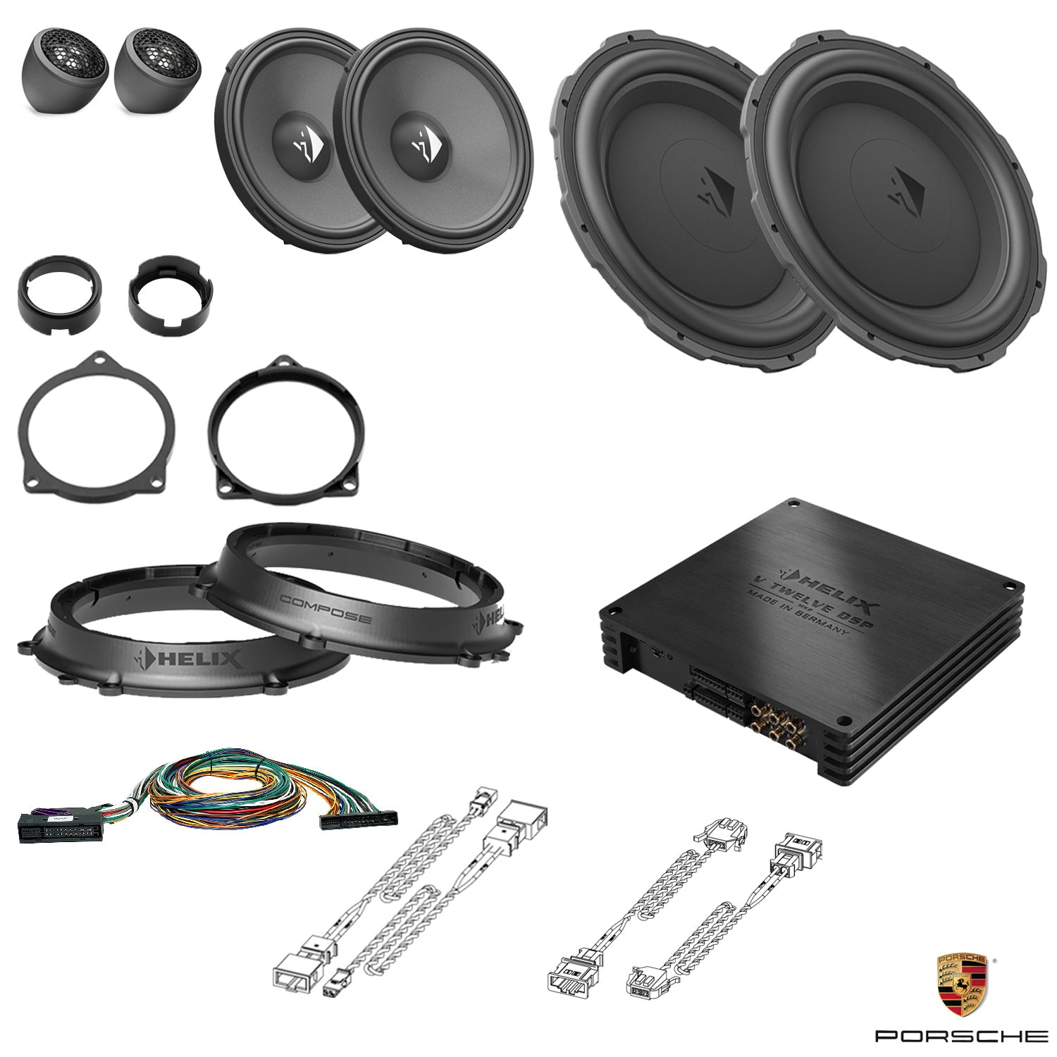 Porsche 911 (992) BOSE - Front Speaker DSP Amplified Package (Extra Bass) | HELIX Ci3/Ci5