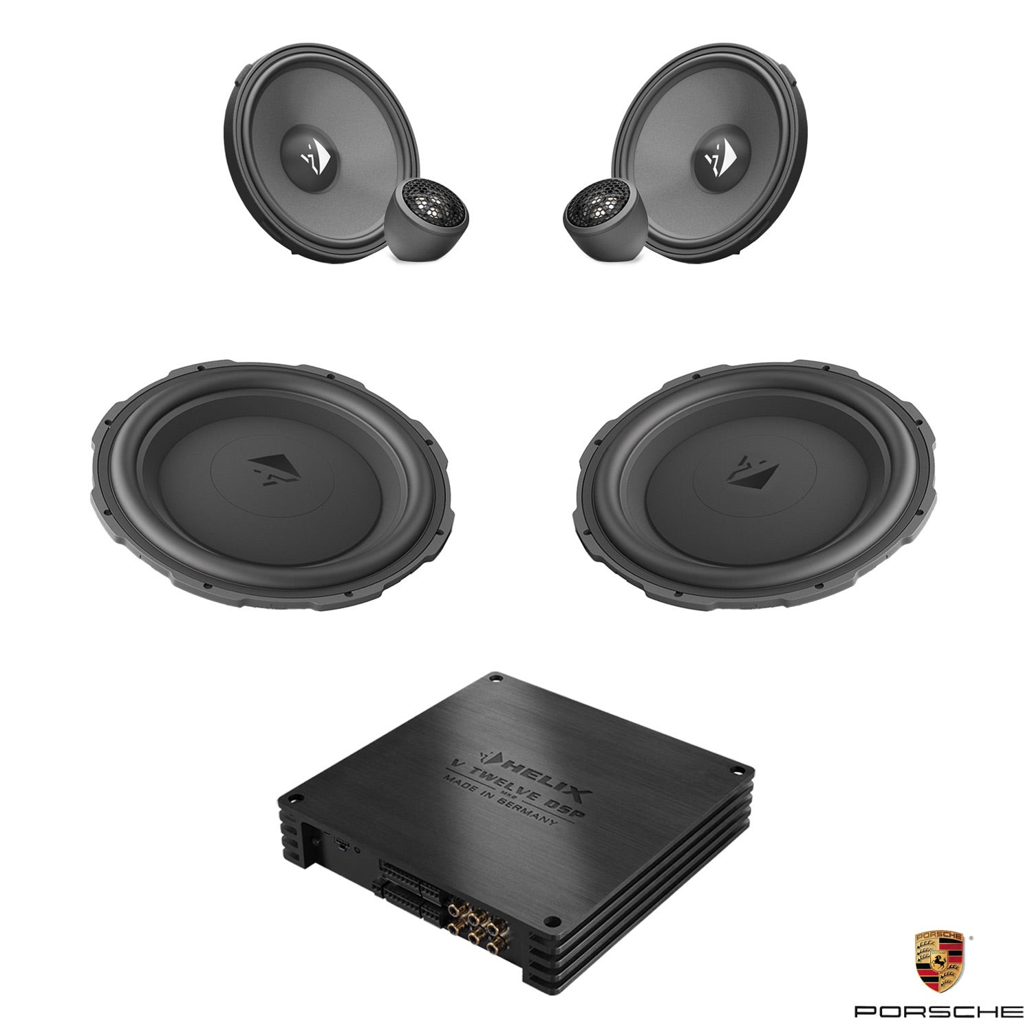 Porsche 911 (992) BOSE - 3-Way Front Speaker DSP Amplified Package (Extra Bass) | HELIX Ci3/Ci5