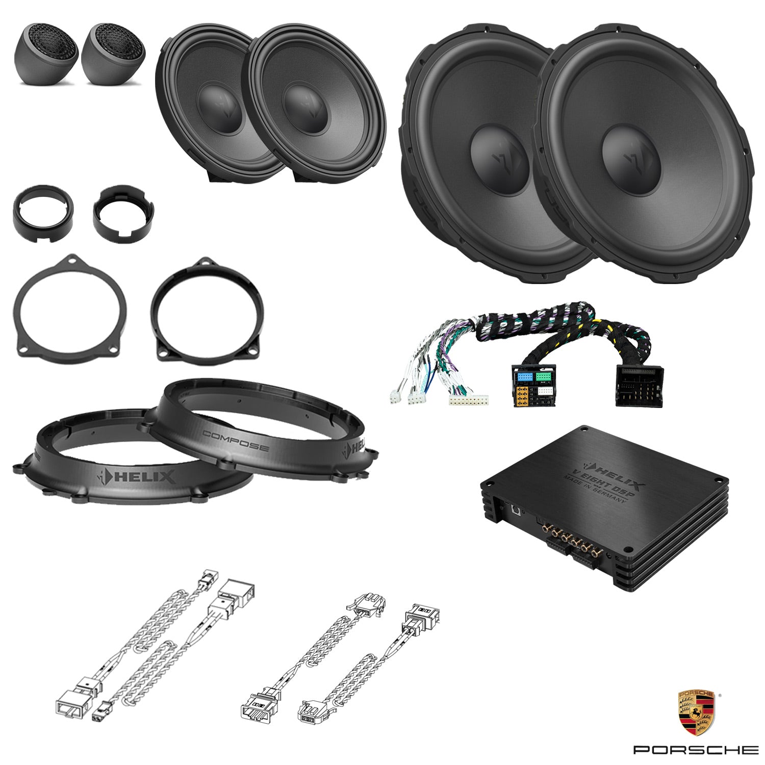 Porsche Cayenne Basic Sound - 3-Way Speaker DSP Amplified Package | HELIX Ci7