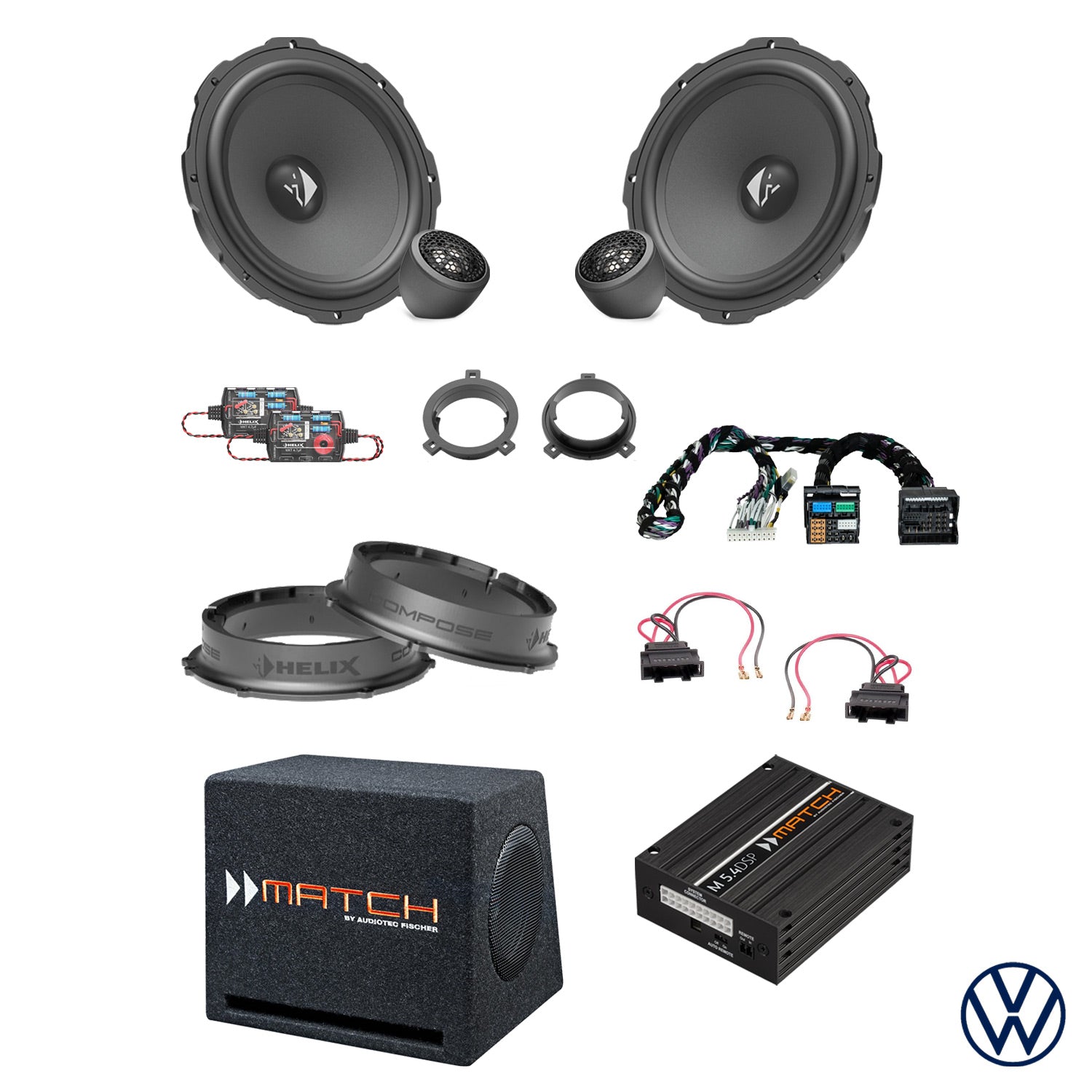 VW Tiguan - Front Speaker & Subwoofer DSP Amplified Package | HELIX Ci3