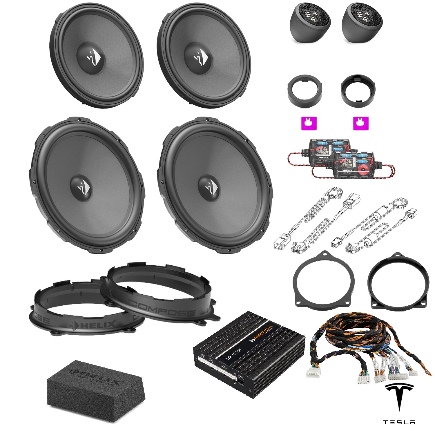 Tesla Model 3 SR/SR+ (Intel Chipsatz) - Front Speaker & Subwoofer DSP Amplified Upgrade Package | HELIX Ci3