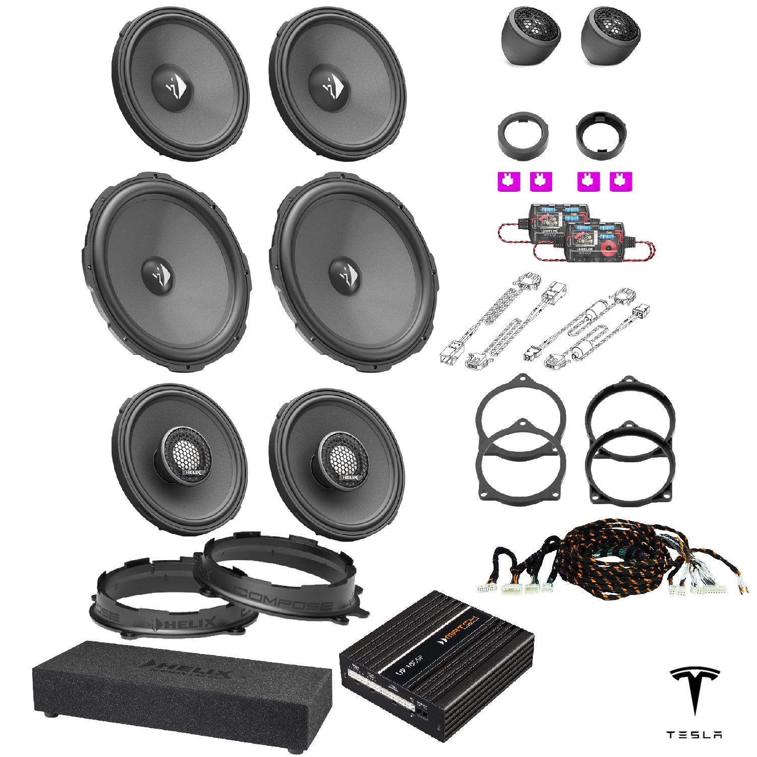 Tesla Model 3 SR/SR+ (AMD Ryzen) - Speaker & Subwoofer DSP Amplified Upgrade Package | HELIX Ci3