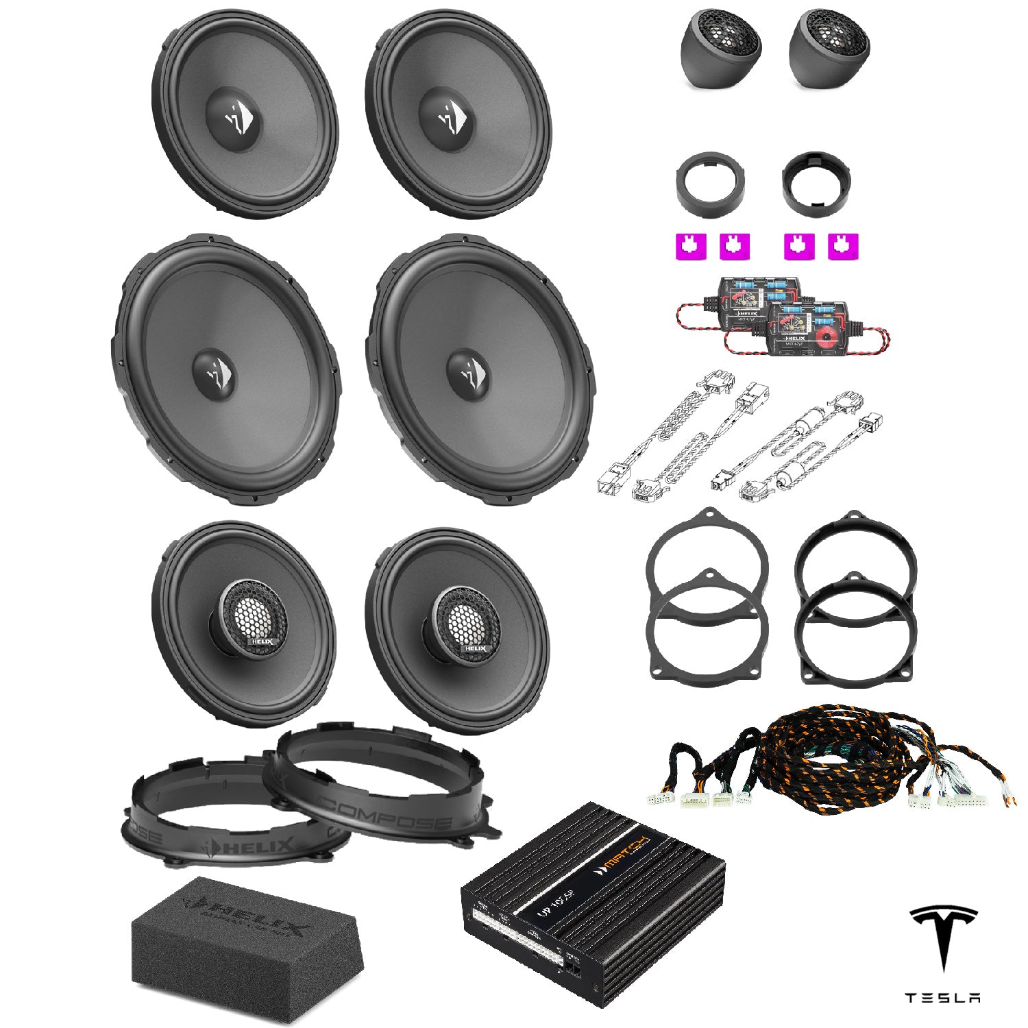 Tesla Model 3 SR/SR+ (AMD Ryzen) - Speaker & Subwoofer DSP Amplified Upgrade Package | HELIX Ci3