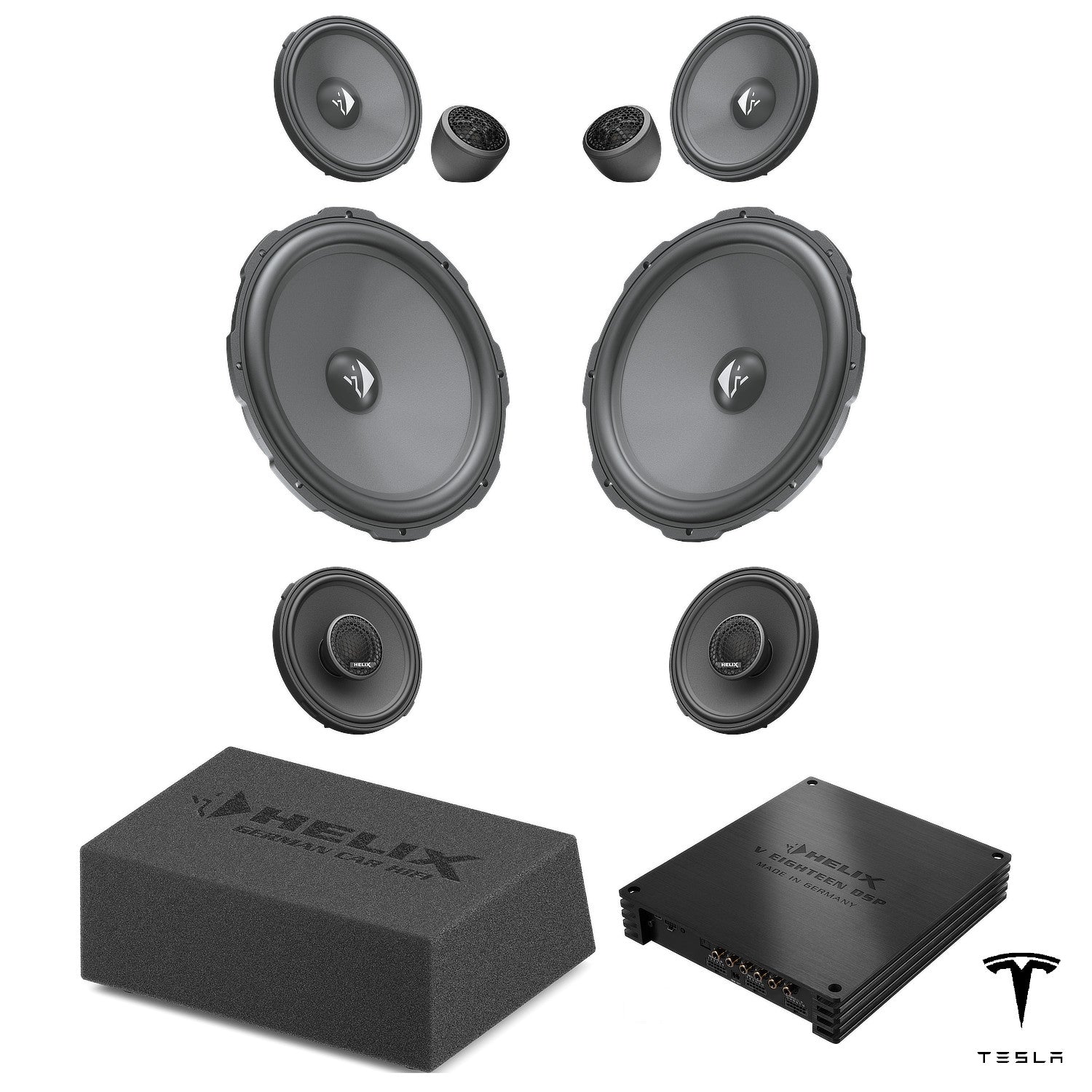Tesla Model Y Juniper with Premium Audio (AMD Ryzen) - Speaker & Subwoofer DSP Amplified Upgrade Package | HELIX Ci3