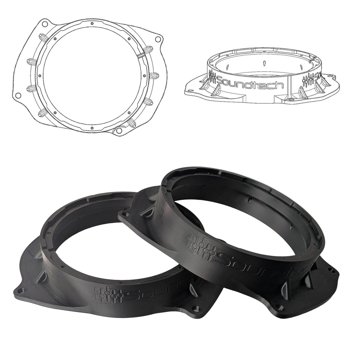 3D-ST FM 200 - 8" 3D Print FlexMount Speaker Adapter | Pair