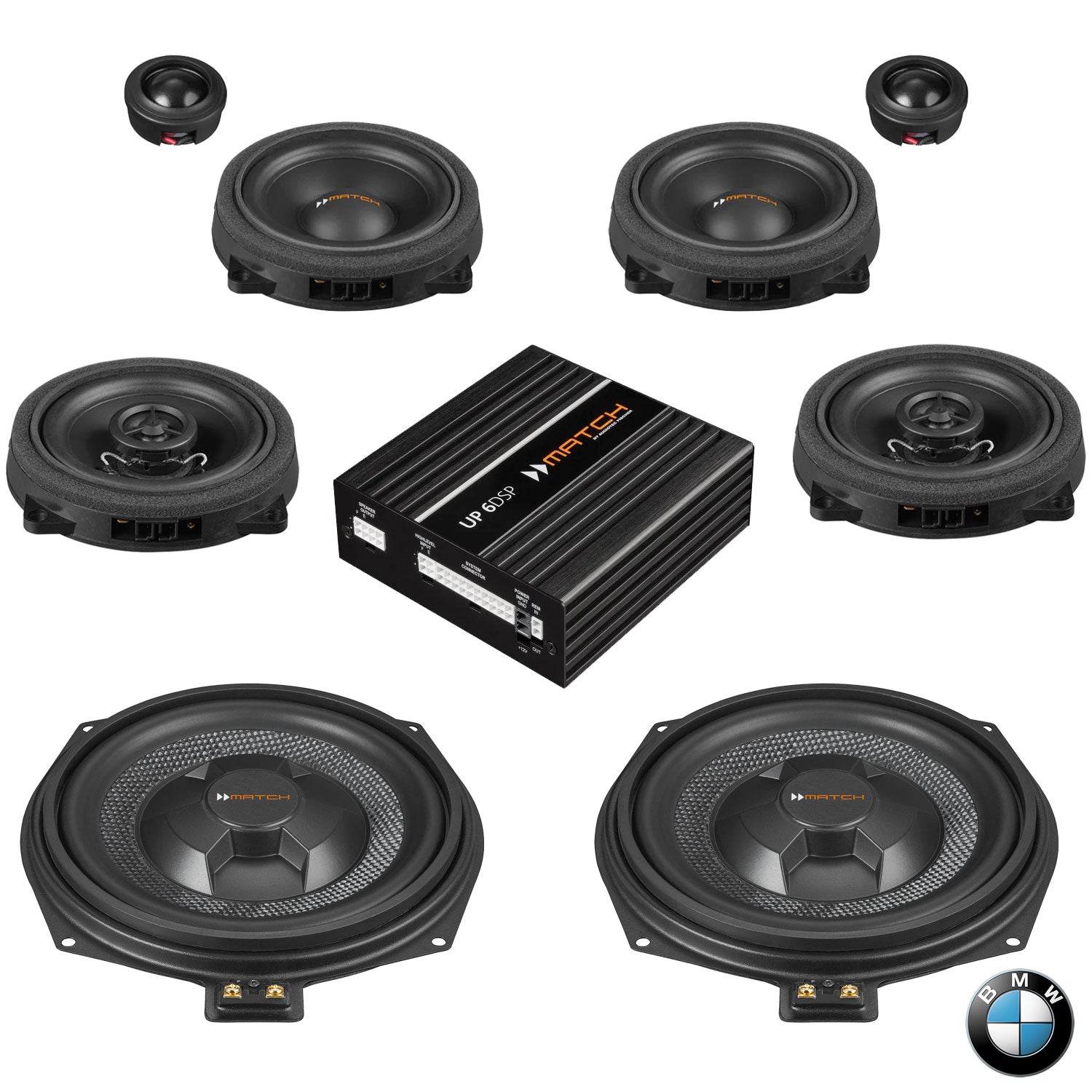 BMW Basic Sound E/F Gen - Speaker & Subwoofer DSP Amplified Upgrade Package | MATCH UP PnP (tweeter pods required)