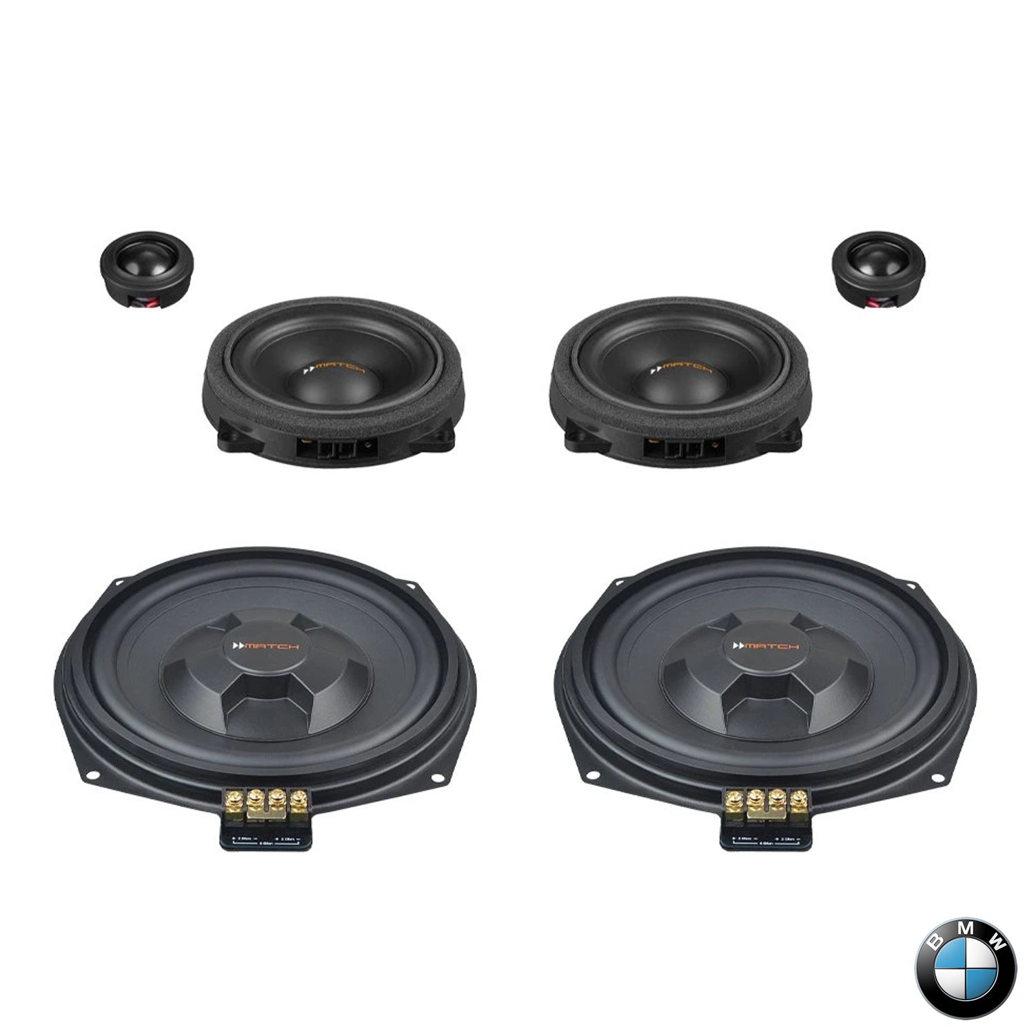 BMW Basic Sound - Front Speaker & Subwoofer Upgrade Package | MATCH UP PnP (tweeters pods required)