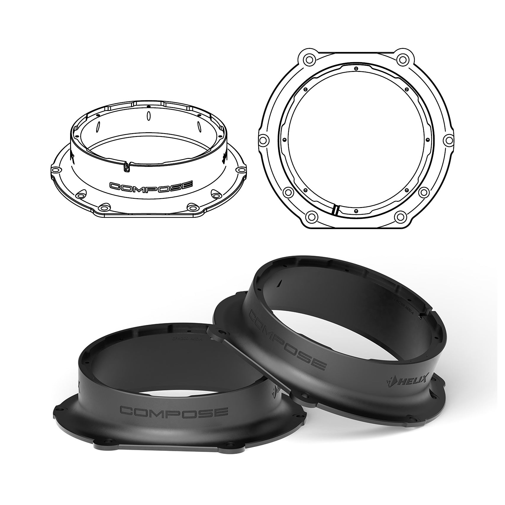HELIX FlexMount CFMK200 - 8" 3D Printed Speaker Adapter | Pair