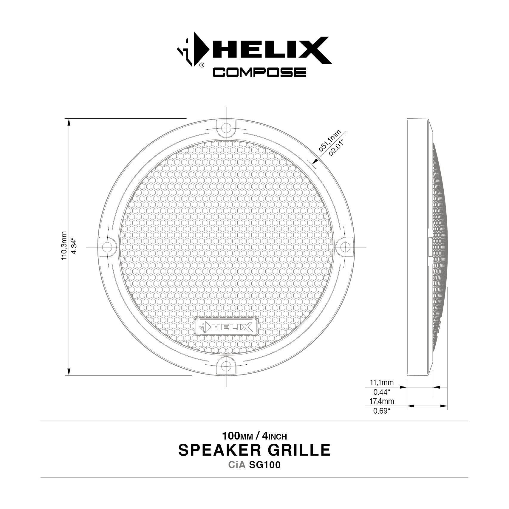 HELIX CiA SG100 Grille Set - 4" Grilles for Helix Compose Speakers