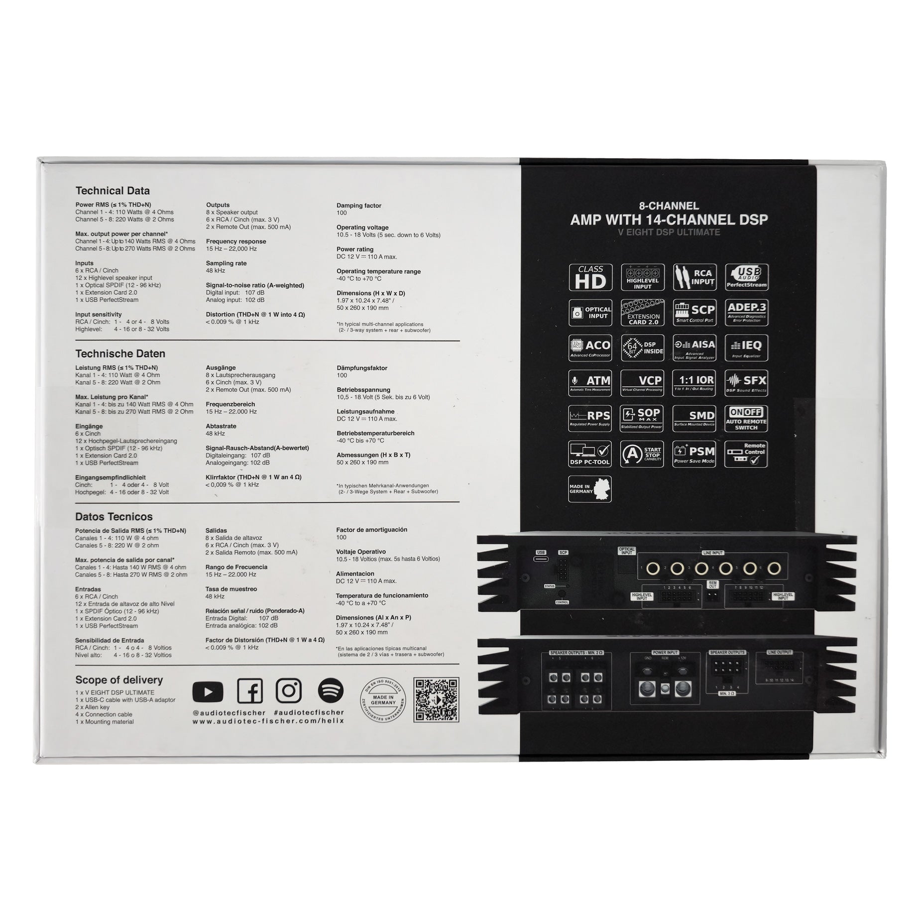 HELIX NEXT V EIGHT DSP ULTIMATE - 8 Channel Amplifier 12-High Level Inputs | 14ch DSP